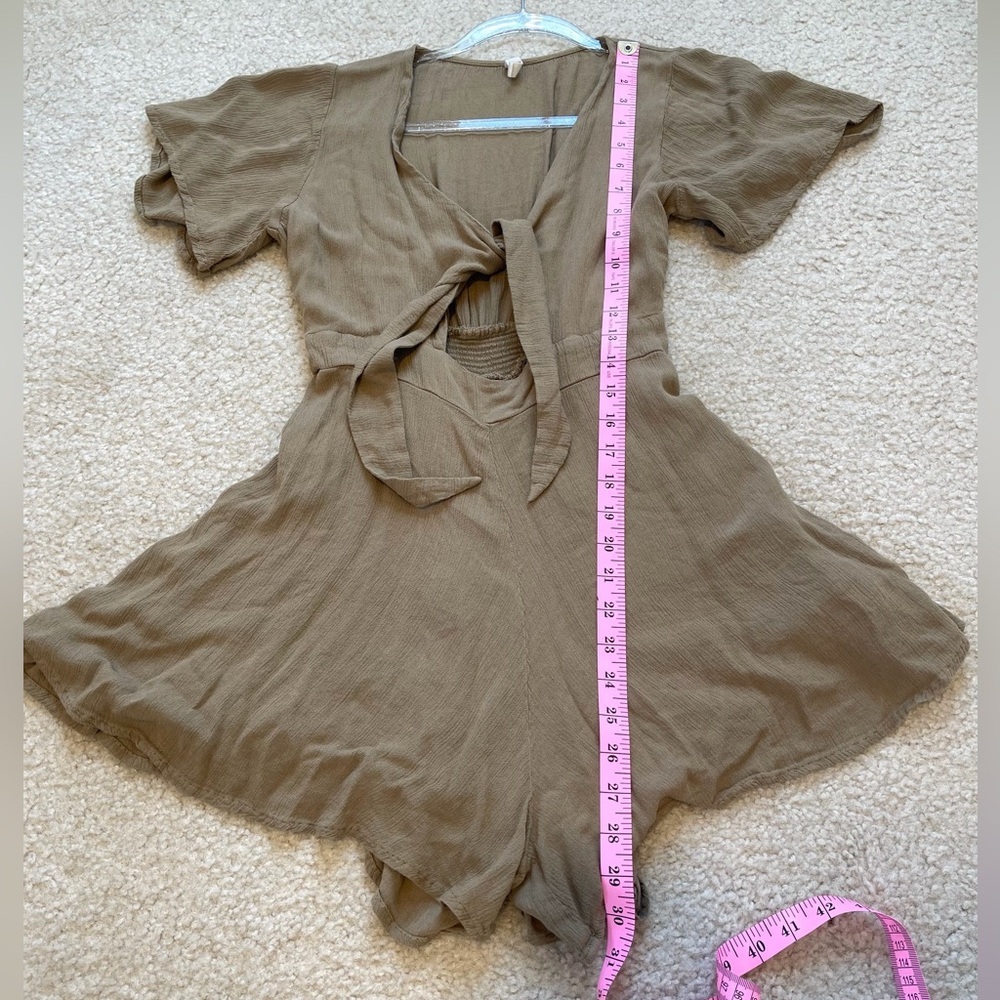 Khaki Tie Front Romper Boho Flutter Sleeve Festival Mini S - Picture 6 of 9